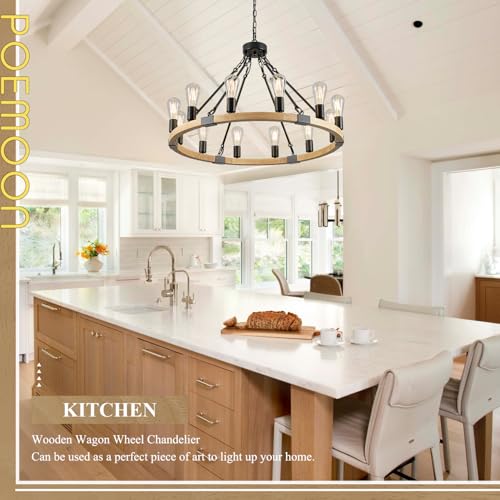 Natural Wooden Wagon Wheel Chandelier 12
