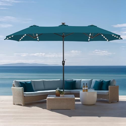 13ft Outdoor Patio Umbrella with Solar Lights