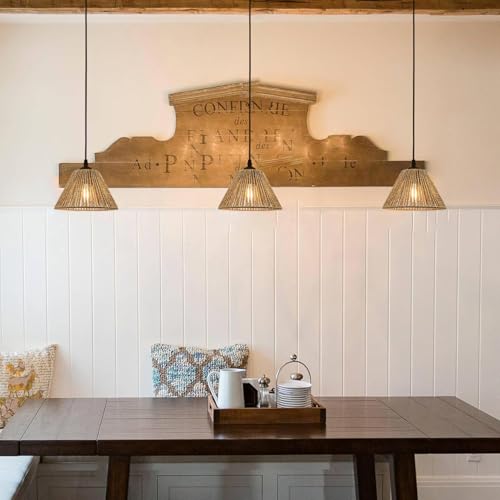 3pcs Boho Rattan Pendant Lamp Replacement Shade Ø7.87" x H4.72" (3 Count)