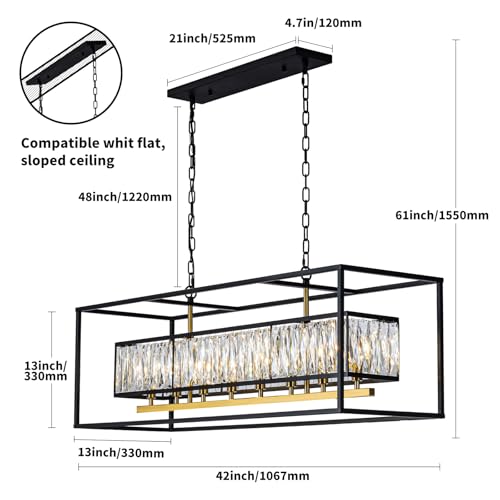 Large Modern Black and Gold Crystal Chandeliers for Dining Room