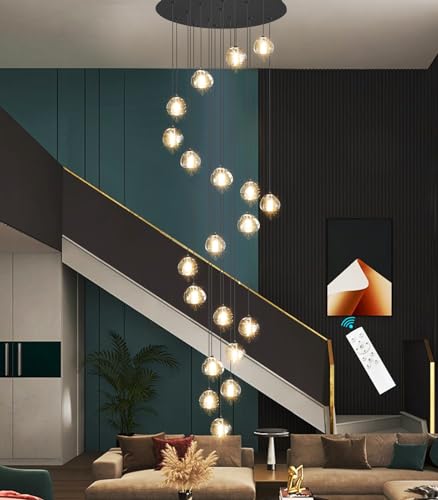 LED Glam Chandelier 138 inches Long Light Luxury Crystal Ceiling Chandeliers Remote Dimmable High Ceiling Pendants Lighting Fixtures Black 20 Lights (20 Count)