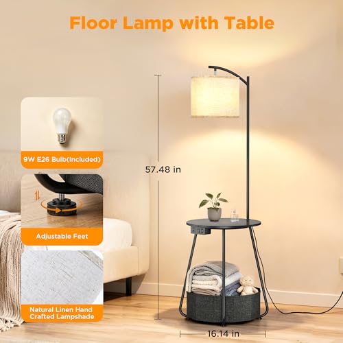 Floor Lamp with Table (Black-with Charging Station)