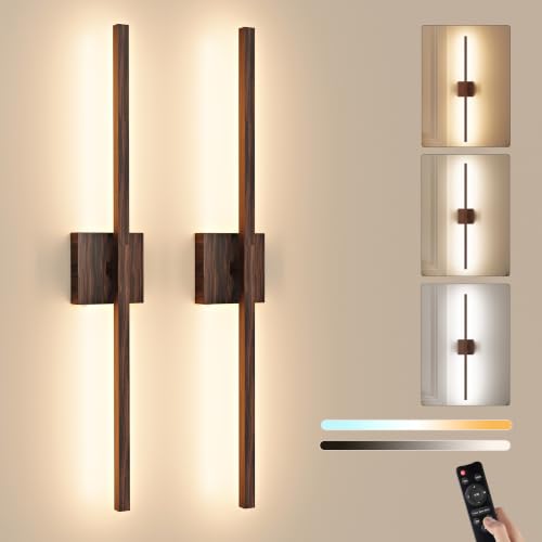 Walnut Battery Operated Wall Sconce with Remote Control 32 Inch
