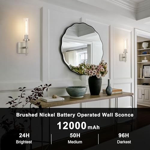 Brushed Nickel Battery Operated Wall Sconces with Remote Control