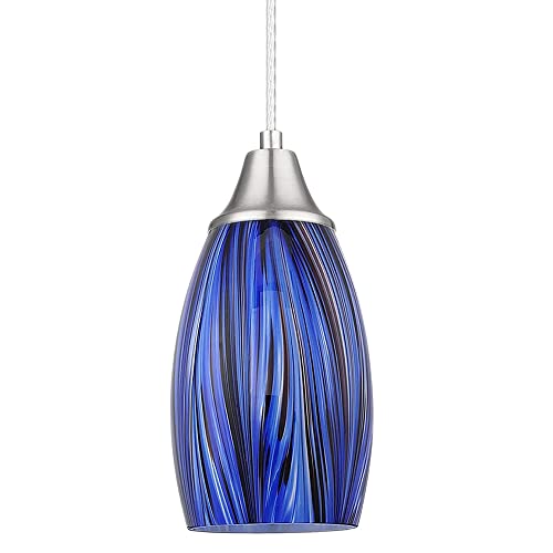 Mini Art Glass Dark Blue Pendant Lights Kitchen Island Hand Blown Mini Glass Pendant Lights with Brush Nickel Finish Adjustable Cord for Kitchen Over Sink