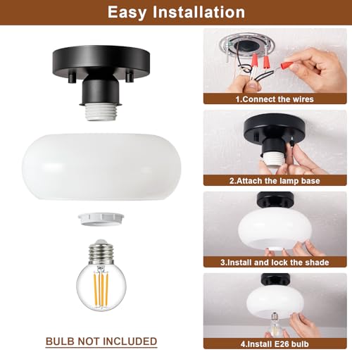 Mid Century Modern Black Semi Flush Ceiling Light 8.66 Inch