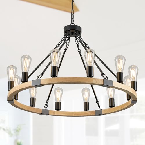 Natural Wooden Wagon Wheel Chandelier 12