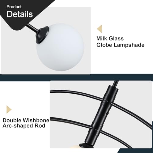Modern Chandelier 5 Light Black Glass Globe Chandelier Mid Century Sputnik Ceiling Light Fixtures for Dining Room Kitchen Island Bedroom Living Room 41.3IN Diameter