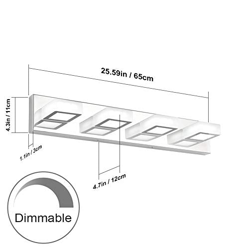 Dimmable Bathroom Lights Modern 4 Lights Vanity Lights Fixtures Acrylic Rotable 360° LED Modern Vanity Lighting for Bathroom
