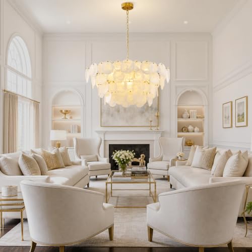 Large Gold Modern Glass Chandelier