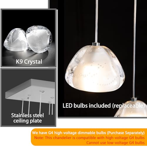 24 Lights Modern Rectangular Crystal Chandelier LED Raindrop Ceiling Pendant Light Crystal Lighting Fixture for Living Room Hotel Staircase Hallway Foyer Entryway Bedroom Silver