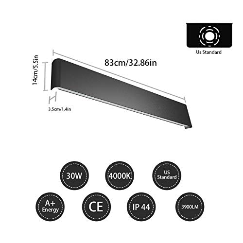 Modern Black Bathroom Vanity Light 32.6inch Vanity Light for Bathroom 30W Up and Down Indoor Wall Lighting Fixtures Natural White 4000K