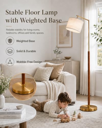 Real Wood Floor Lamps for Living Room (Soild Wood & Gold)