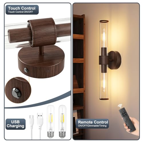 Walnut Battery Operated Wall Sconces Set of 2 (2 Count)
