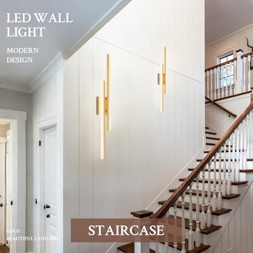 LED Wall Sconce Set of 2 Gold Remote Modern LED Vanity Lights Set of 2 Indoor Wall Light Fixtures for Living Room (2 Count)