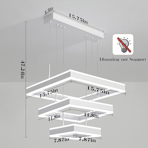 Modern LED Chandeliers White Square Rings Pendant Light Fixture with Hanging Cord Flush Mount Square Modern Chandeliers for Kitchen Island Dining Room