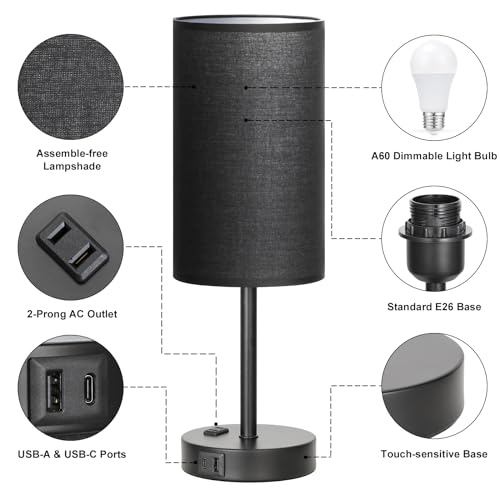 17.4" Black Lamp for Bedroom