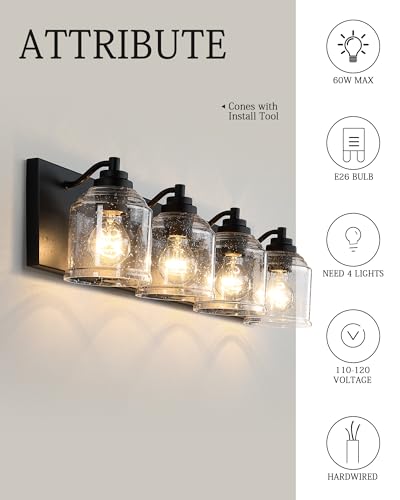 32" 4 Light Farmhouse Bathroom Vanity Light with Bubble Glass (4 Count)