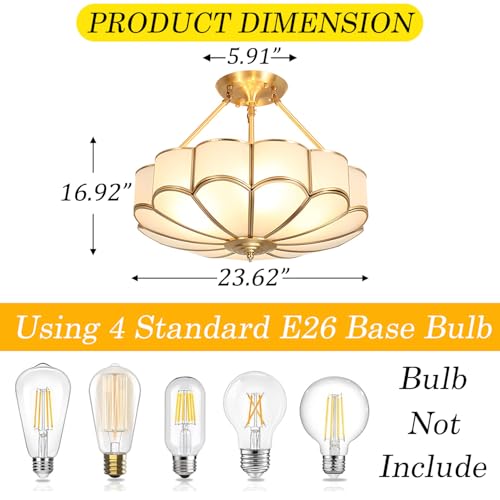 24 Inch Brass Semi Flush Chandelier