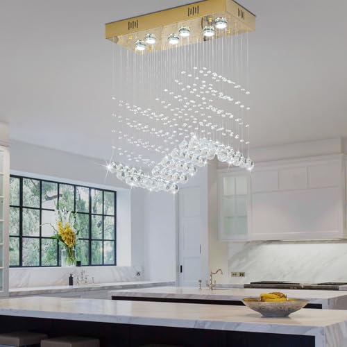 Modern Gold Wave Rectangular Chandelier for Dining Room Over Table