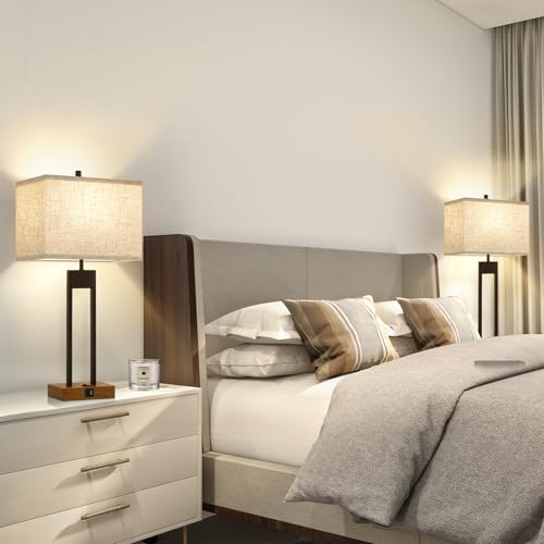 Extra Large 25.5'' Set of 2 Modern Bedroom Table Lamps with USB C+A Ports (2 Count)