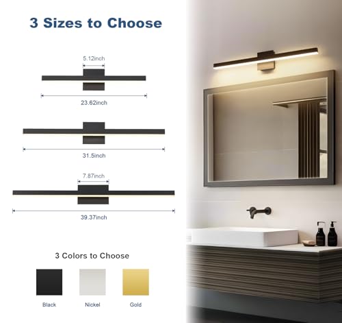Black Bathroom Vanity Light Fixture Over Mirror 31.5 Inch