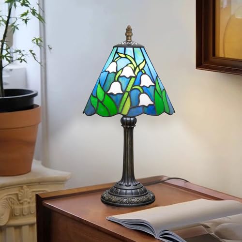 Tiffany Style Stained Glass Table Lamp Lily of The Valley Small Table Lamp Bedroom Bedside Lamp Living Room Dining Room Office Decoration Desk Lamp Home Decoration Creative Gift Scene Props