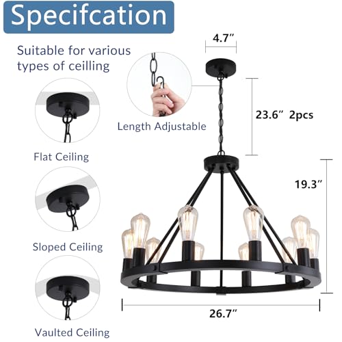 10 Lights Wagon Wheel Chandelier
