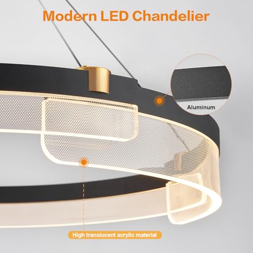 Modern LED Pendant Light Dimmable Black LED Chandelier for Dining Room Pendant Light Fixture Over Table Modern Chandelier Kitchen Island Living Room Entryway