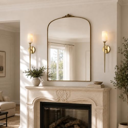Natural Alabaster Wall Sconce Gold Marble Bathroom Vanity Sconce Dimmable