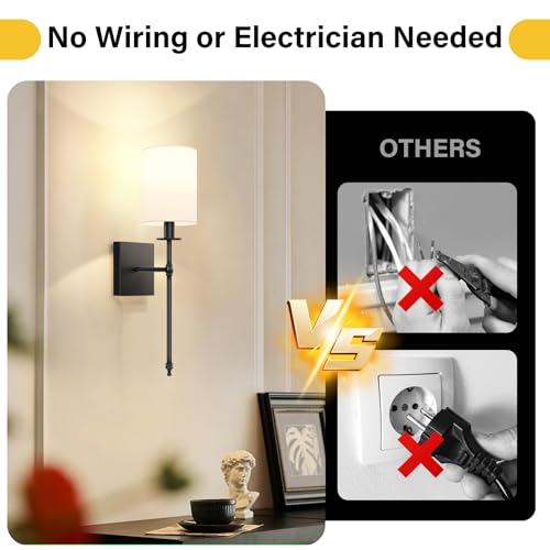 19 Inch Black Battery Operated Wall Sconces Set of 2 (2 Count)