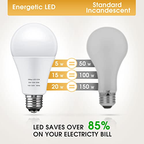 3 Way LED Light Bulbs 50 100 150W Equivalent A21 Soft White 3000K (2 Count)