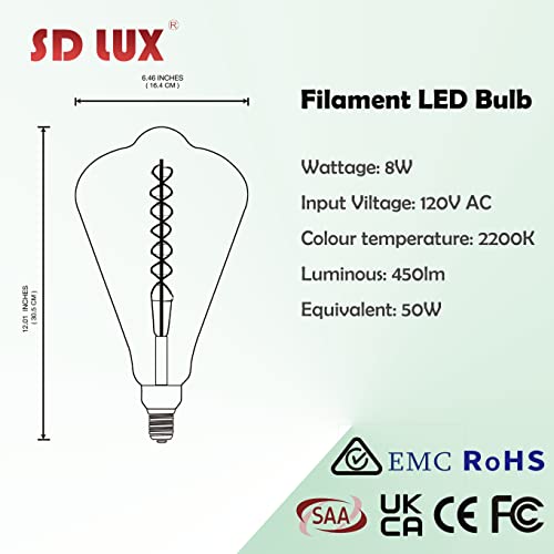 ST164 Large LED Edison Light Bulbs Dimmable 8W 450lm E26 2200K 1PC