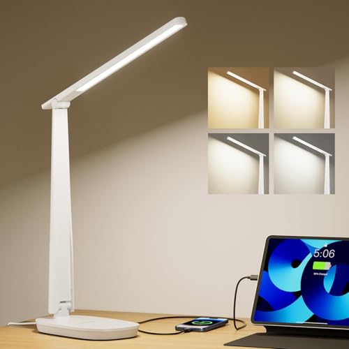 LED Desk Lamp Home Office Dimmable 4 Color Reading Light USB Port