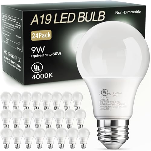 24 Pack A19 LED Light Bulbs 60 Watt Equivalent (24 Count)