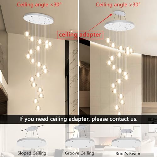 20 Light Modern Chandeliers for Entrance High Ceiling Chandelier Living Room Lights Fixture LED Ceiling Lamp Bubble Crystal Adjust Hanging Pendants Lighting for Stairwell Hallway Foyer