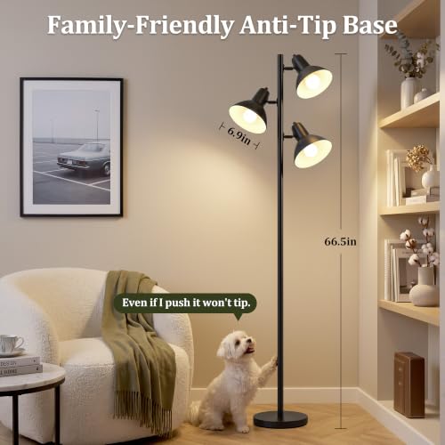 3 Light Floor Lamps for Living Room (Black)