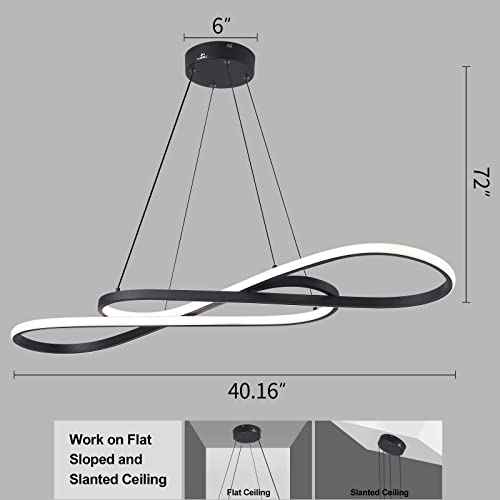 Modern LED dimmable Chandelier 45W Color Temperature 3000K-4000K-5000K Creative Design Suitable for Living Room Dining Room Kitchen Island Bedroom Foyer Note the Shape(Black, 40 Inch)