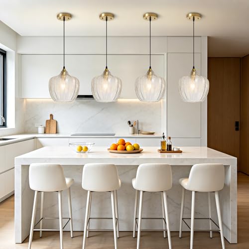 Clear Glass Pendant Lights Kitchen Island 2 Pack Gold Hanging Ceiling Light (2 Count)