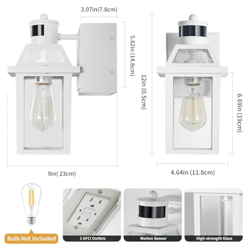 Porch Lights with GFCI Outlet Dusk to Dawn Outdoor Lighting White 1Pack