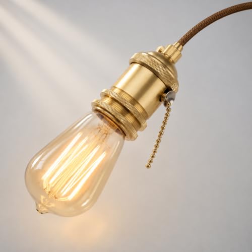 Brass Screw Thread DIY Light Socket Vintage Copper Edison Retro Pendant Lamp Holder for E26 E27 Light Bulbs