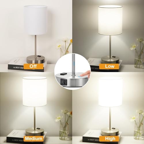 Set of 2 Touch White Table Lamps with 2 USB Ports & AC Outlet (2 Count)