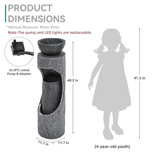 40" Outdoor Water Fountain with Birdfeeder and Innovative LED Strip