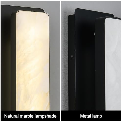 Alabaster Wall Sconces Set of Two Modern LED Wall Lights Natural Spanish Marble 20" Rectangular Wall Sconce Black Wall Lamps for Bedroom Living Room Hallway Staircase