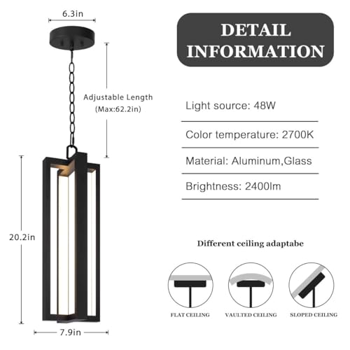 20.2 Inch Aluminum LED Modern Outdoor Pendant Light 2700K 2400LM