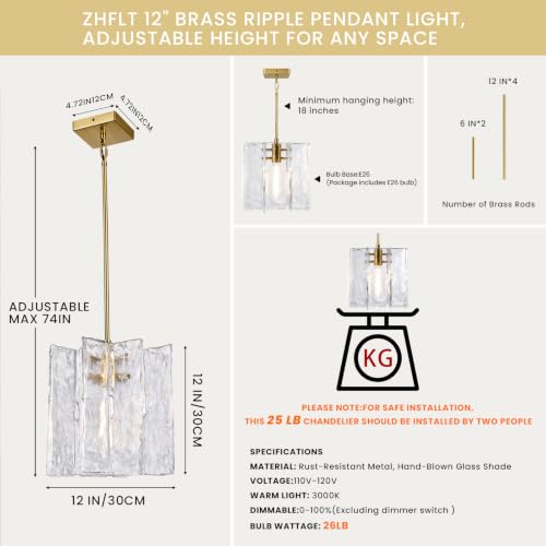Modern Large Brass Water Ripple Glass Kitchen Pendant Light Fixtures