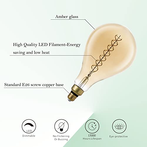 PS160 Large LED Edison Light Bulbs Dimmable 8W 450lm E26 2200K 1PC