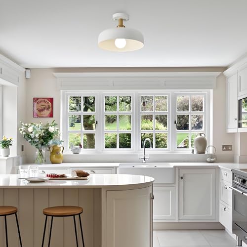 White and Gold Modern Semi Flush Mount Ceiling Light Fxiture 12.6 in