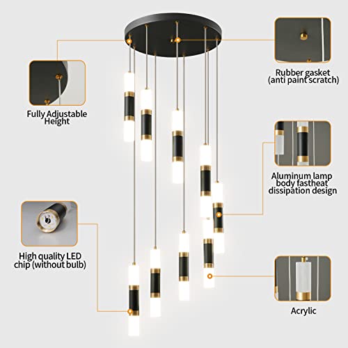 9 Light Chandelier LED 54W Dimmable Chandeliers for Entryway Pendant Light Fixture Chandeliers for Staircase Lobby Black Gold Lighting Modern High Ceiling Chandelier