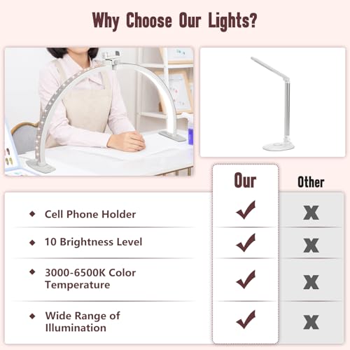 Half Moon Light for Nail Desk with Phone Holder